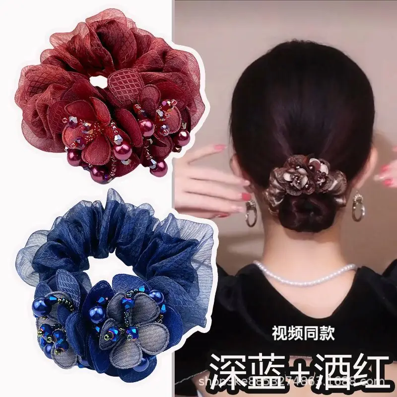 Purple Floral Hair Band with Pearl Accents