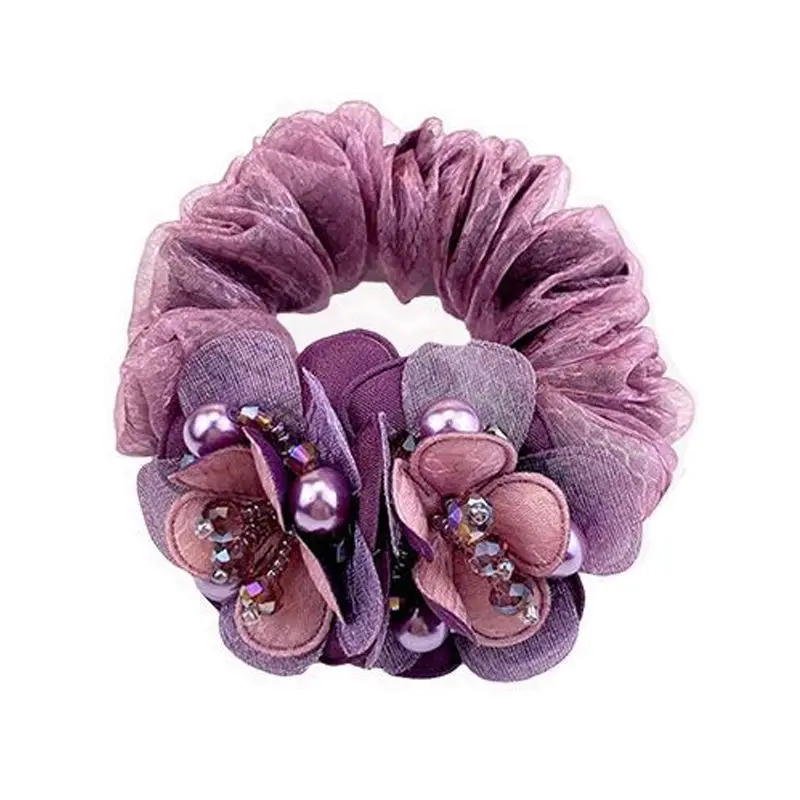 Purple Floral Hair Band with Pearl Accents