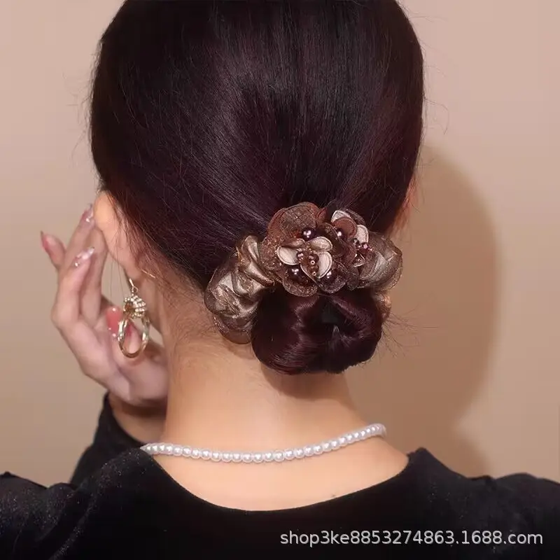 Purple Floral Hair Band with Pearl Accents — feature 2