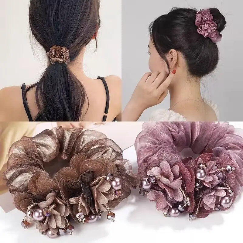 Purple Floral Hair Band with Pearl Accents — feature 4