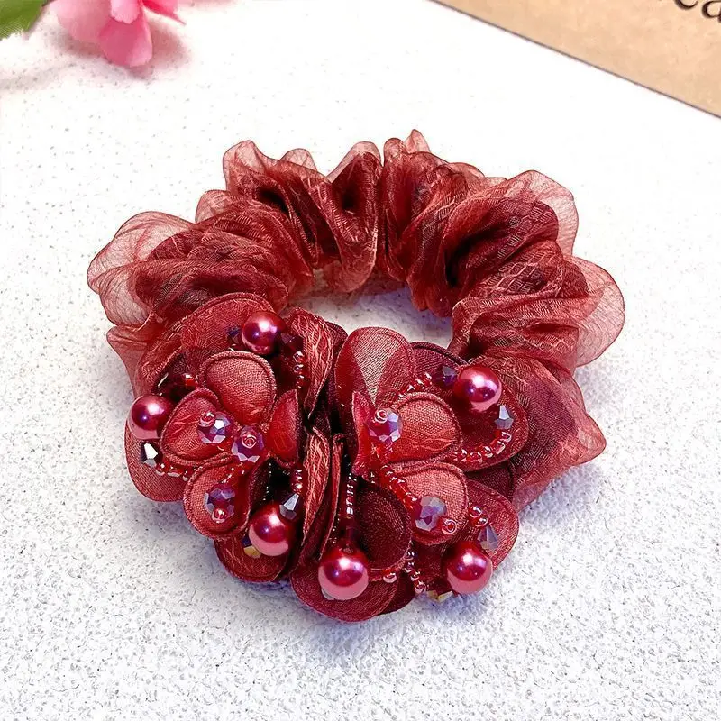 Purple Floral Hair Band with Pearl Accents
