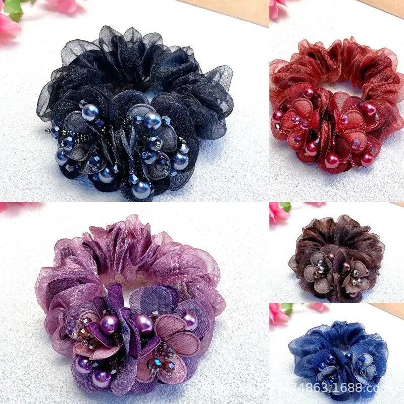 Purple Floral Hair Band with Pearl Accents