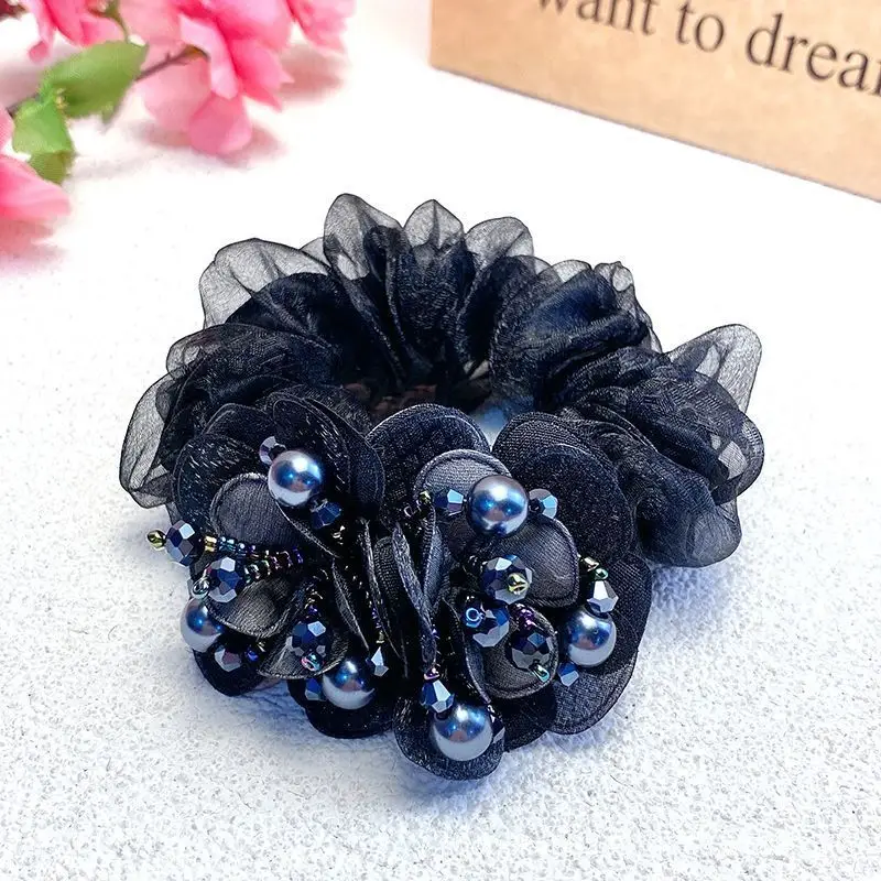 Purple Floral Hair Band with Pearl Accents