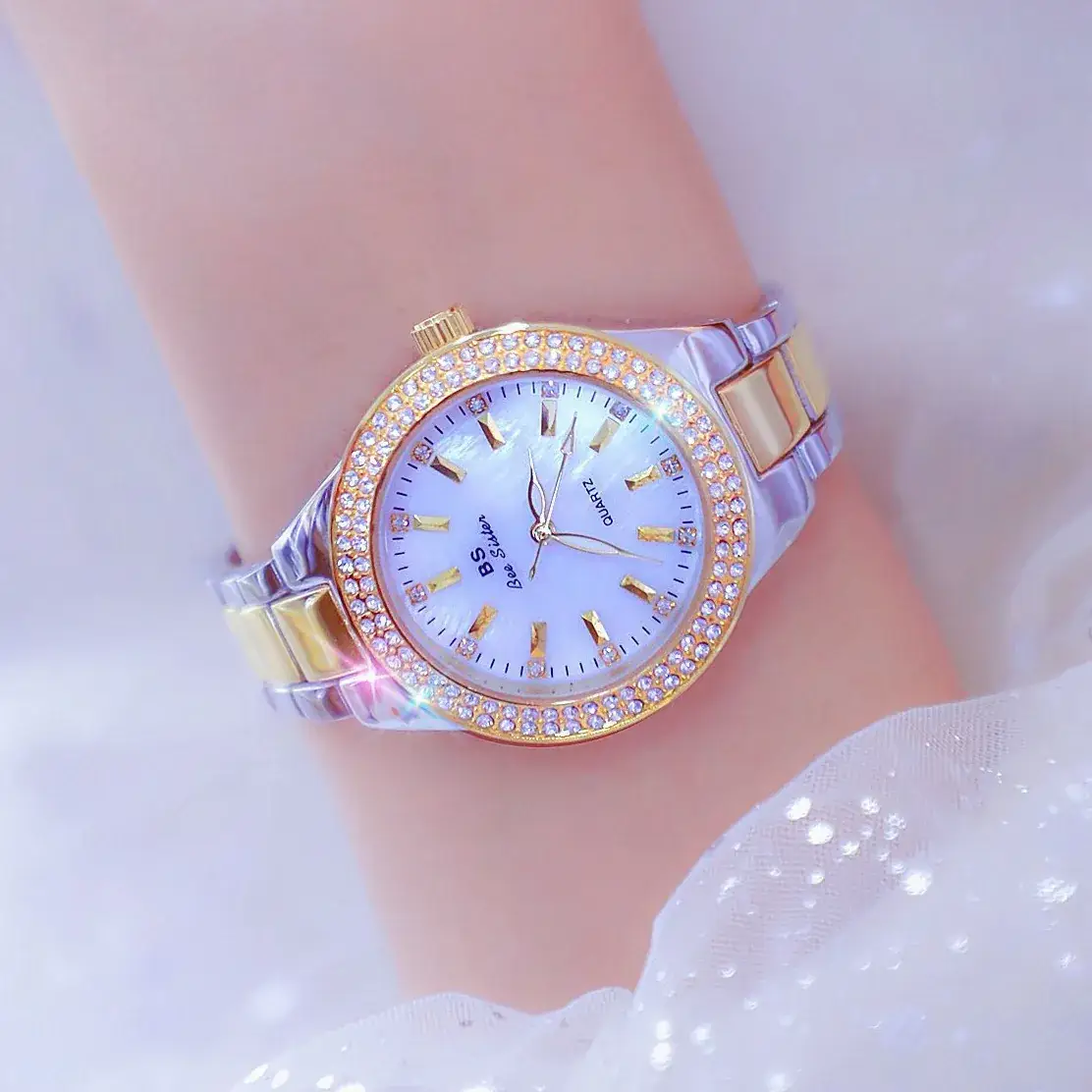 Gold Diamond Watch for Women with Butterfly Bracelet - Image 8