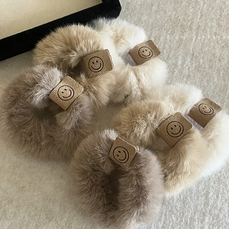 Warm Plush Fur Hair Ring with Smile Design - Image 3