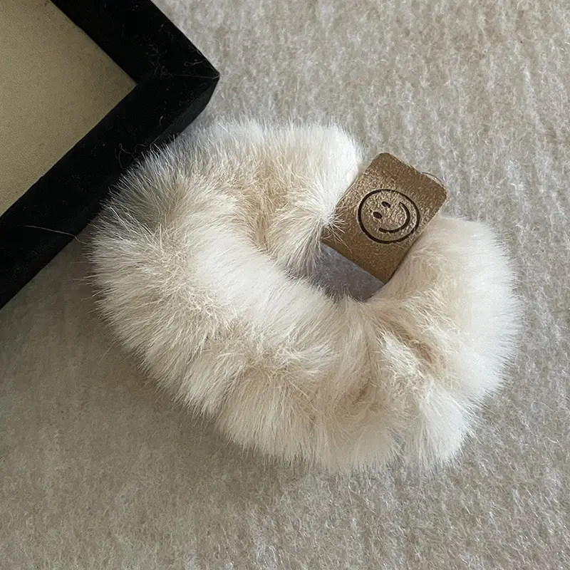 Warm Plush Fur Hair Ring with Smile Design - Image 2