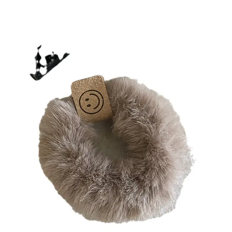 Warm Plush Fur Hair Ring with Smile Design - Image 6