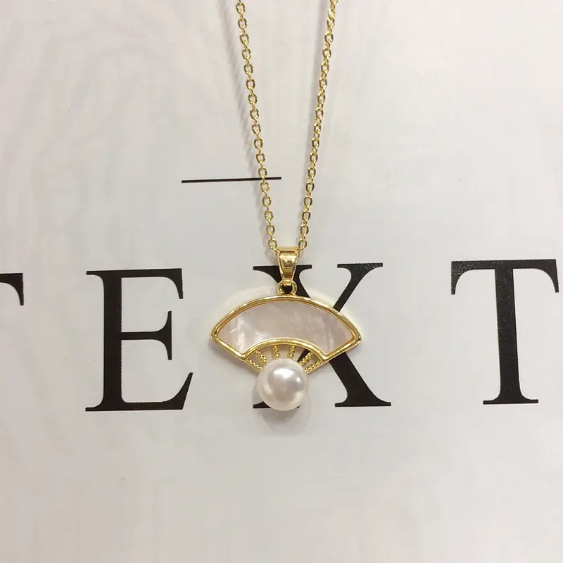 Gold Pearl Fan Shaped Necklace for Women