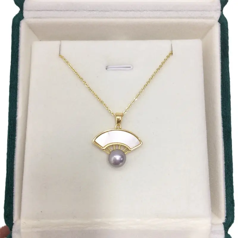 Gold Pearl Fan Shaped Necklace for Women