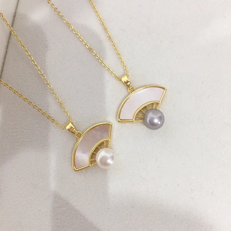 Gold Pearl Fan Shaped Necklace for Women — feature 2