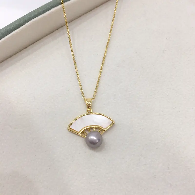 Gold Pearl Fan Shaped Necklace for Women — feature 4