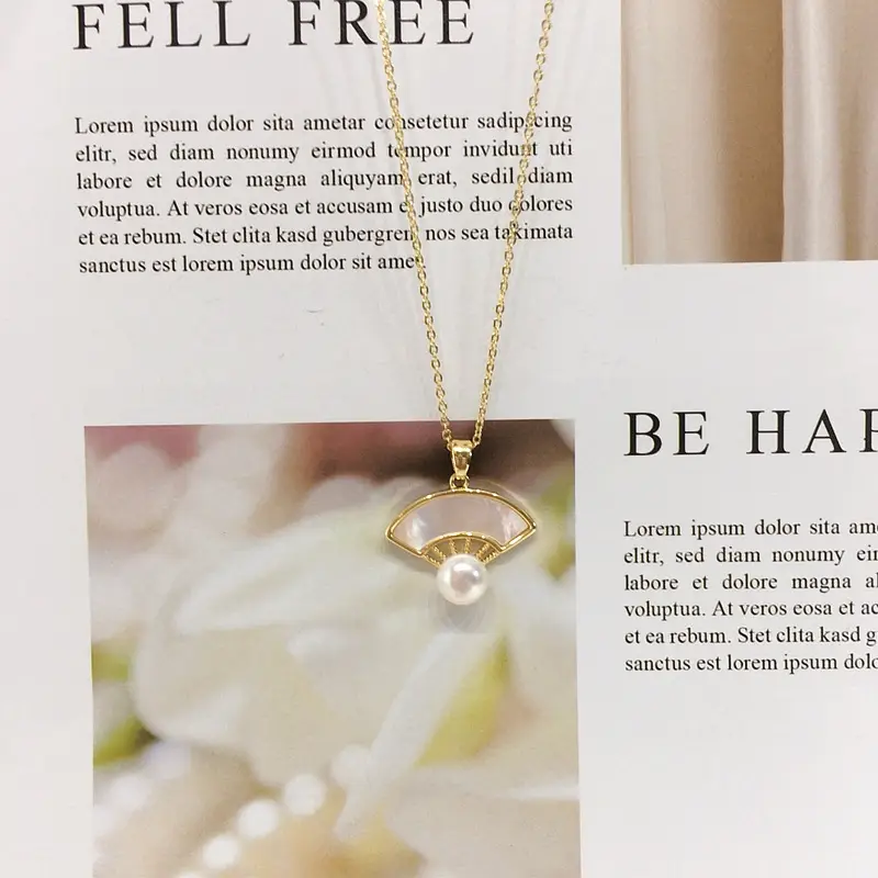 Gold Pearl Fan Shaped Necklace for Women — feature 6