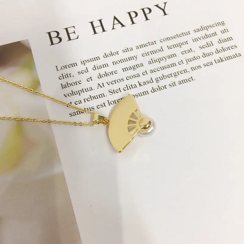 Gold Pearl Fan Shaped Necklace for Women — feature 9