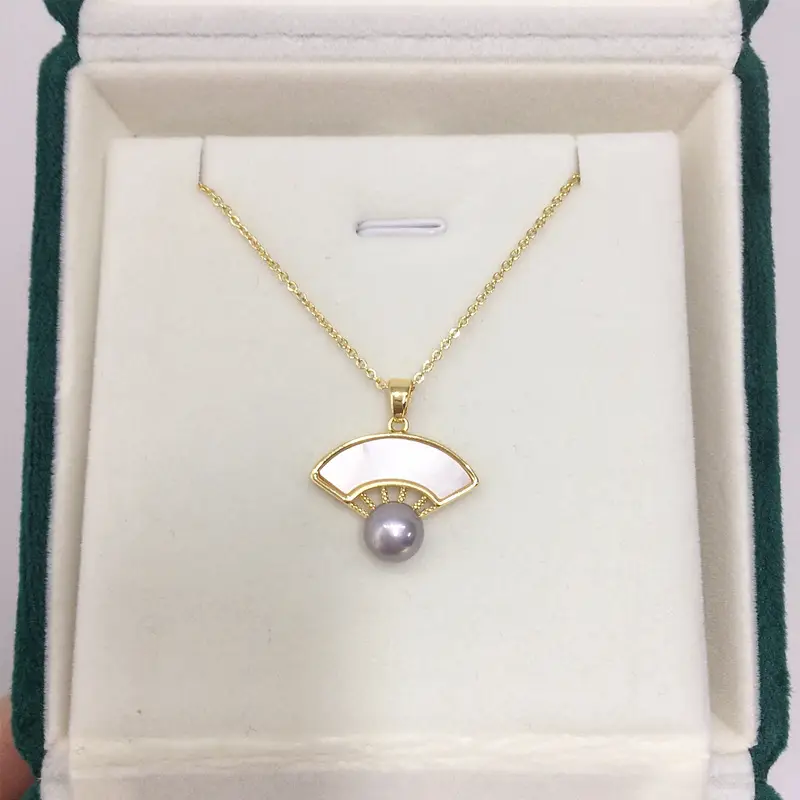 Gold Pearl Fan Shaped Necklace for Women