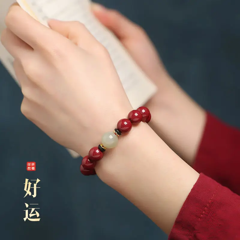 Red Cinnabar Bracelet 10mm Women Gift - Image 9