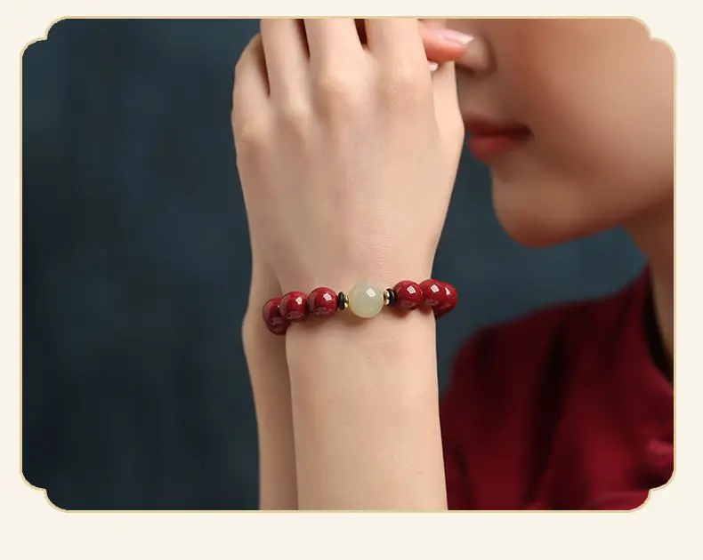 Red Cinnabar Bracelet 10mm Women Gift — feature 13