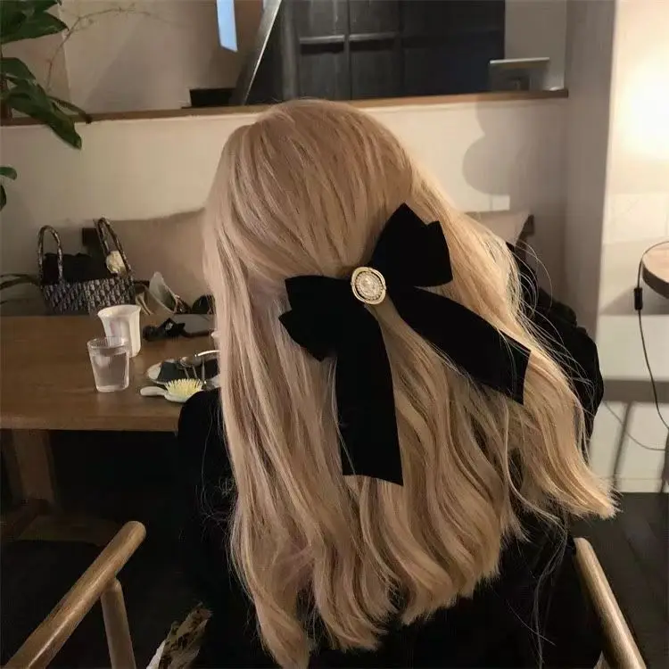 Black Velvet Rose Bow Hairpin with Chanel Style Clip — feature 10