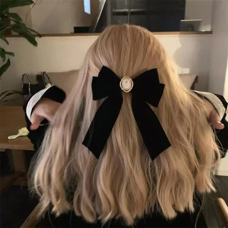 Black Velvet Rose Bow Hairpin with Chanel Style Clip — feature 7