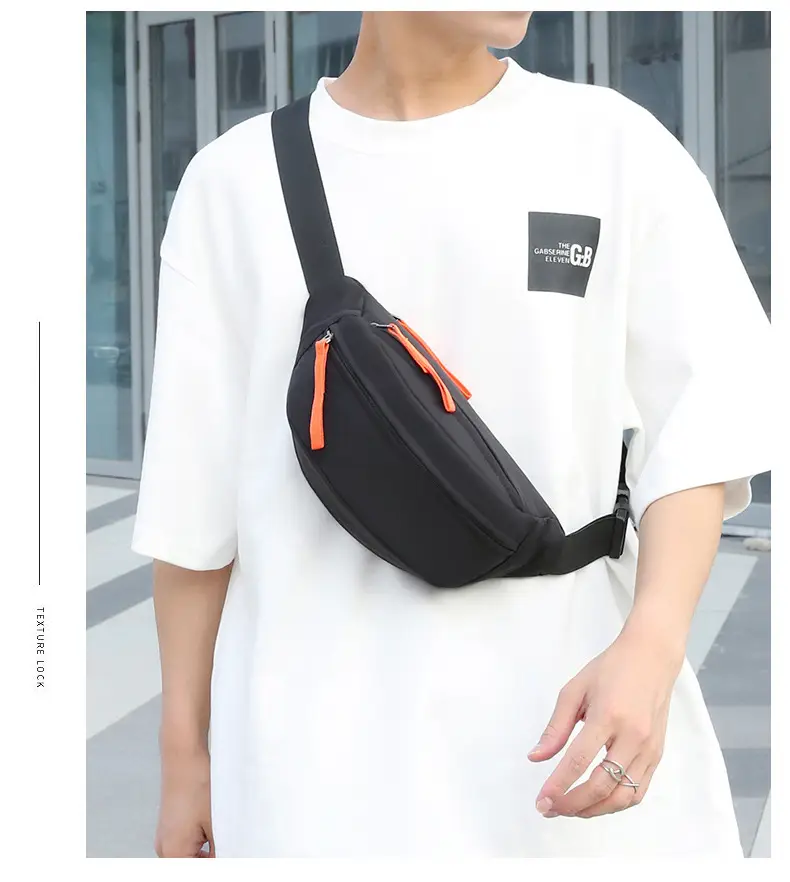 Men's Casual Waist Bag Beige Orange Zip — feature 11