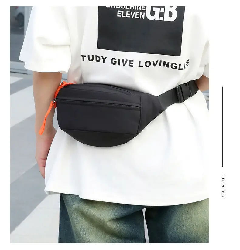 Men's Casual Waist Bag Beige Orange Zip — feature 12