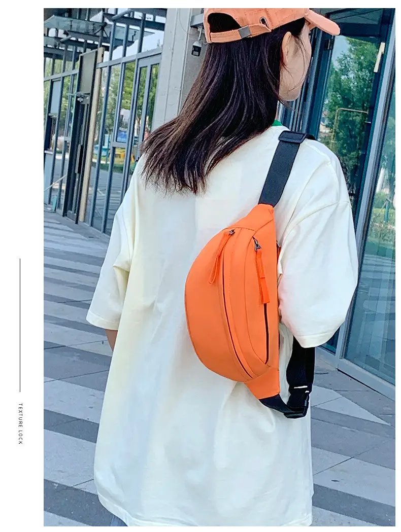 Men's Casual Waist Bag Beige Orange Zip — feature 15