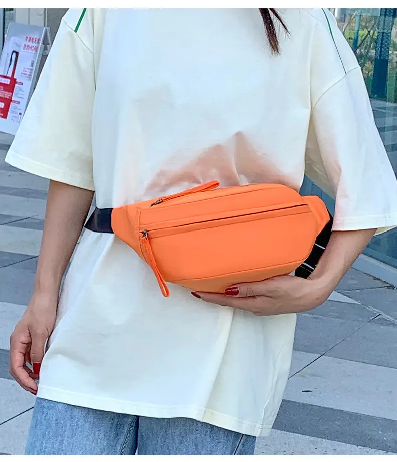 Men's Casual Waist Bag Beige Orange Zip — feature 16