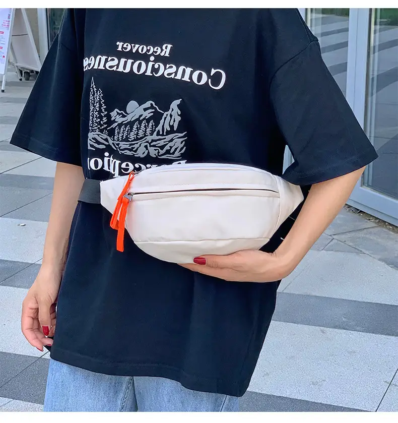 Men's Casual Waist Bag Beige Orange Zip — feature 17