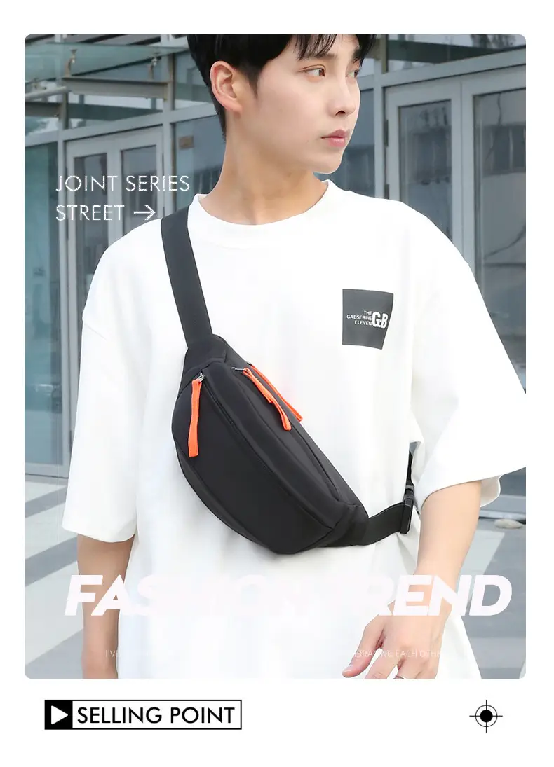 Men's Casual Waist Bag Beige Orange Zip — feature 2