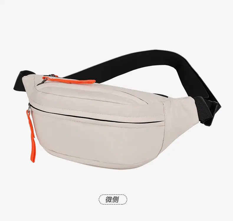 Men's Casual Waist Bag Beige Orange Zip — feature 24