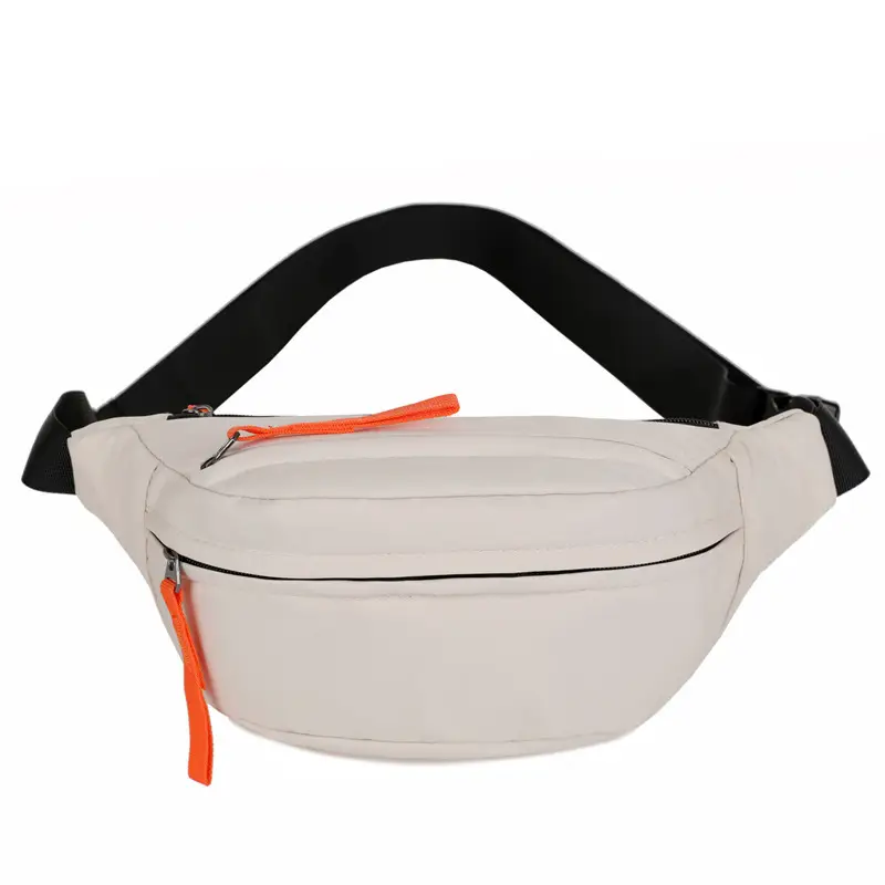 Men's Casual Waist Bag Beige Orange Zip - Image 2