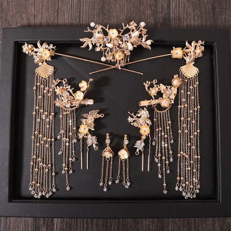 Chinese Bridal Hair Accessories Xiuhe Dragon Phoenix Gown Set - Image 9