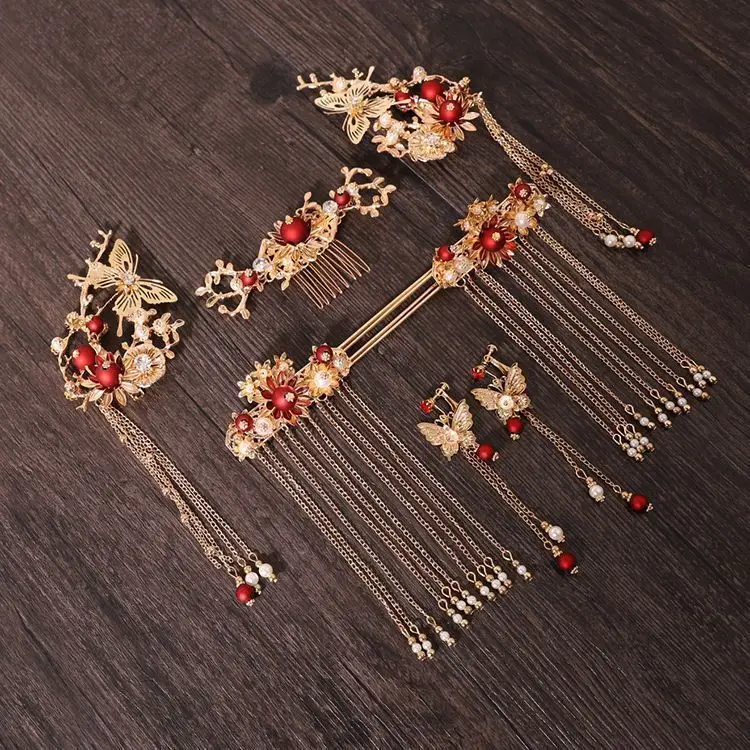 Chinese Bridal Hair Accessories Xiuhe Dragon Phoenix Gown Set - Image 11