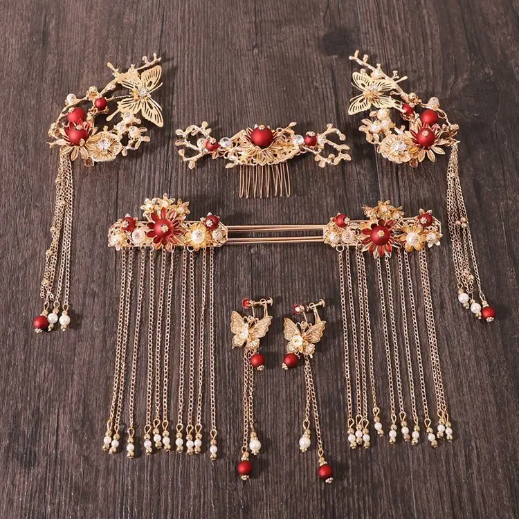 Chinese Bridal Hair Accessories Xiuhe Dragon Phoenix Gown Set - Image 12