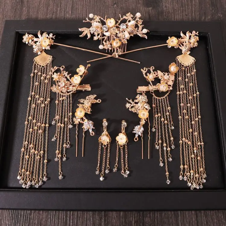 Chinese Bridal Hair Accessories Xiuhe Dragon Phoenix Gown Set - Image 2
