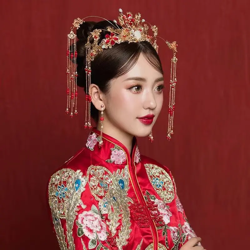 Chinese Bridal Hair Accessories Xiuhe Dragon Phoenix Gown Set - Image 3