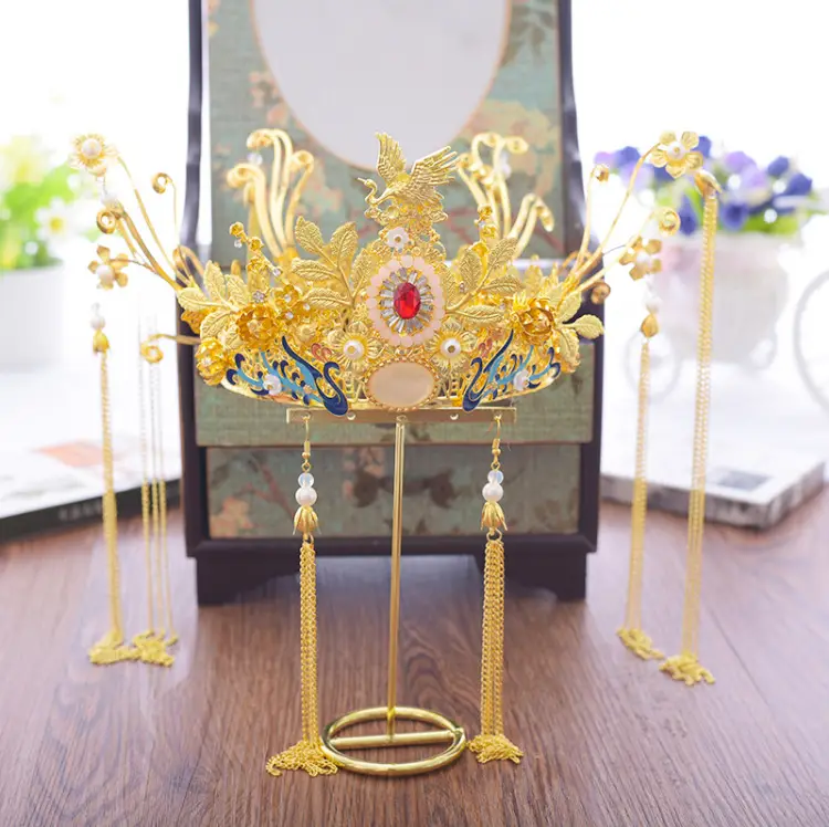 Chinese Bridal Hair Accessories Xiuhe Dragon Phoenix Gown Set - Image 6