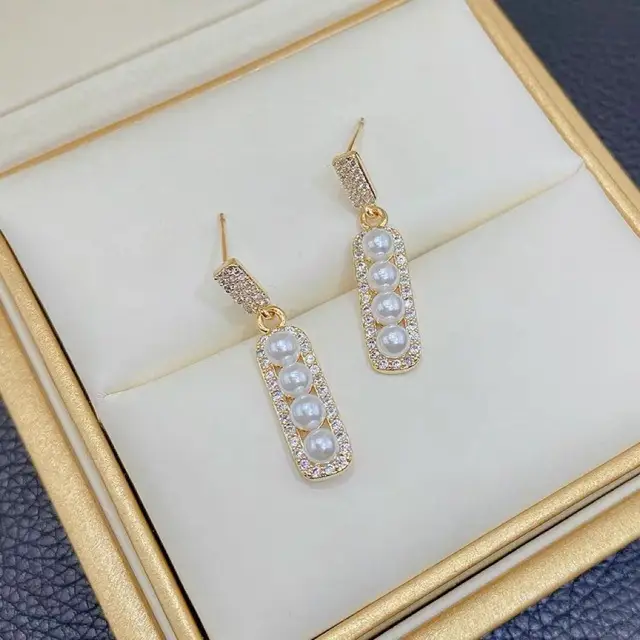 White Pearl Earrings for Women Silver Pin Ear Studs - Image 3