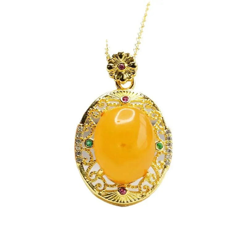 Guan Yu Amber Pendant Necklace Vintage Gold - Image 6