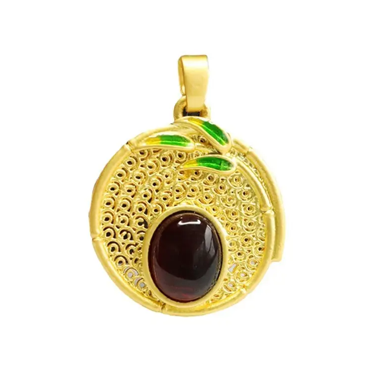 Guan Yu Natural Amber Pendant Blood Amber Bamboo Leaf Round Pendant Necklace - Image 6