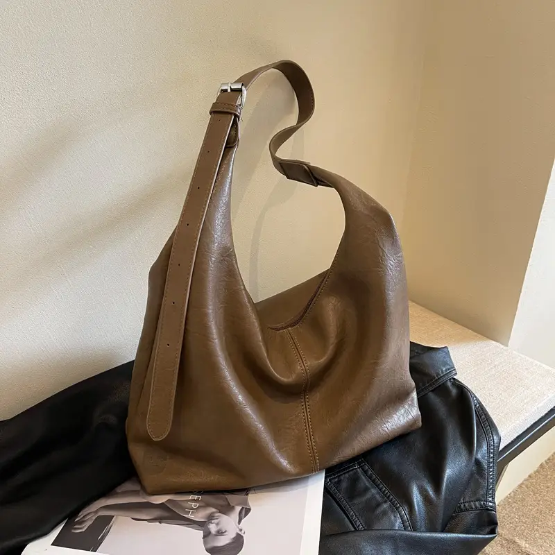 Retro Brown Leather Shoulder Tote Bag 2023 - Image 5