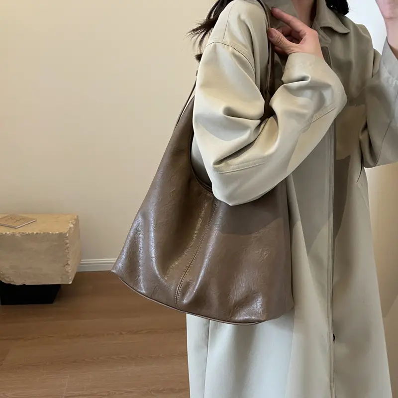 Retro Brown Leather Shoulder Tote Bag 2023 - Image 6