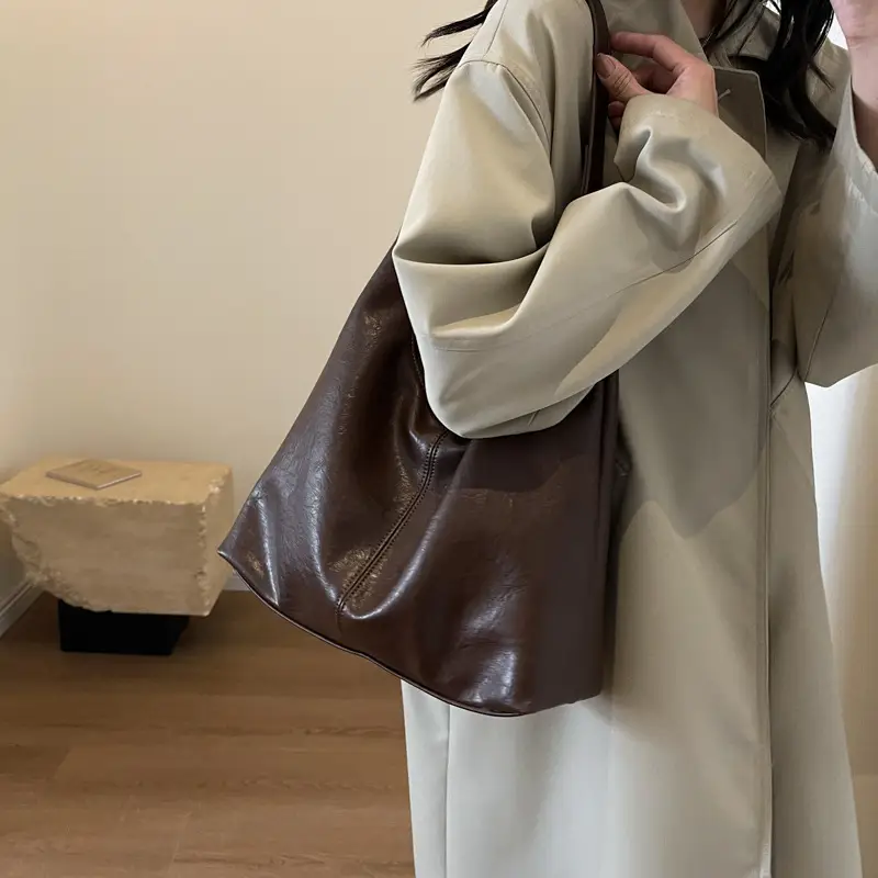 Retro Brown Leather Shoulder Tote Bag 2023 - Image 7