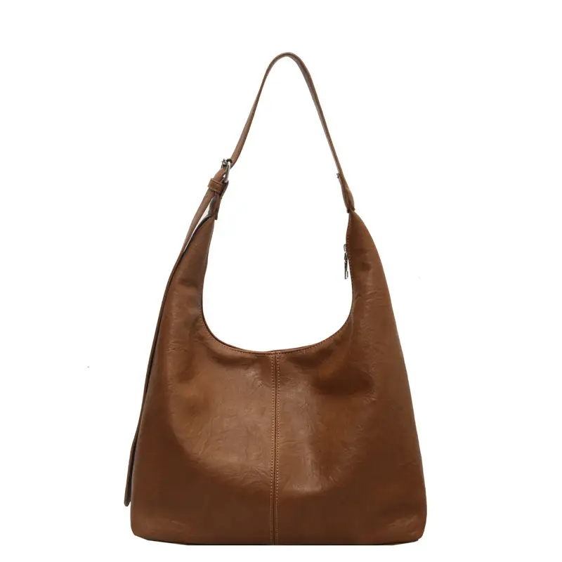 Retro Brown Leather Shoulder Tote Bag 2023 - Image 3