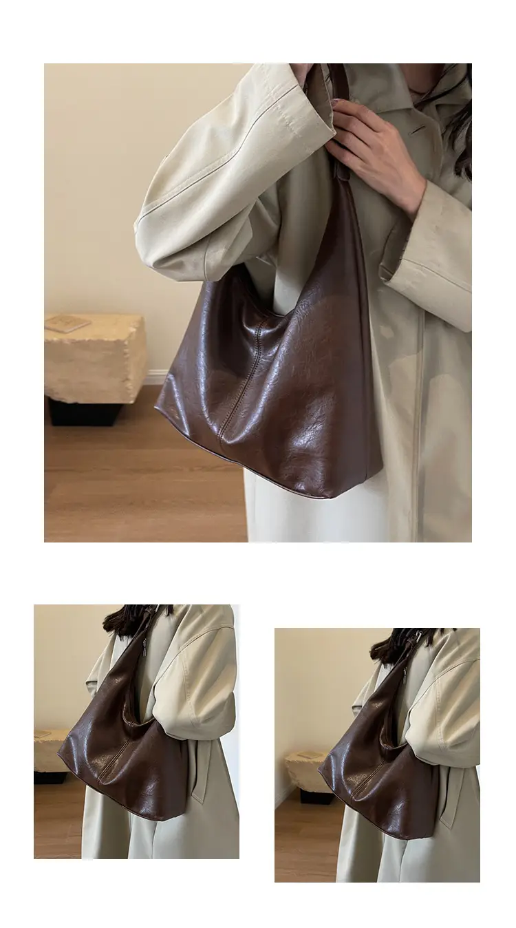 Retro Brown Leather Shoulder Tote Bag 2023 — feature 9