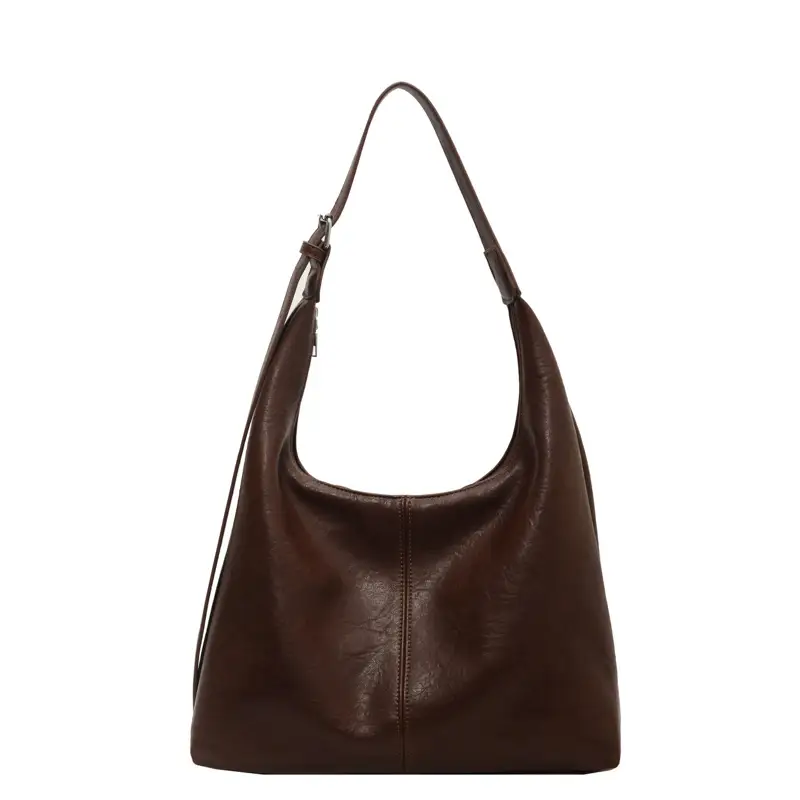 Retro Brown Leather Shoulder Tote Bag 2023 - Image 2