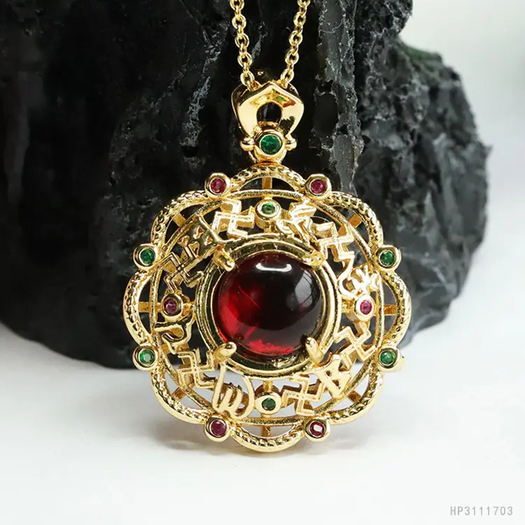 Guan Yu Natural Amber Pendant Blood Amber Hollow Necklace - Image 2