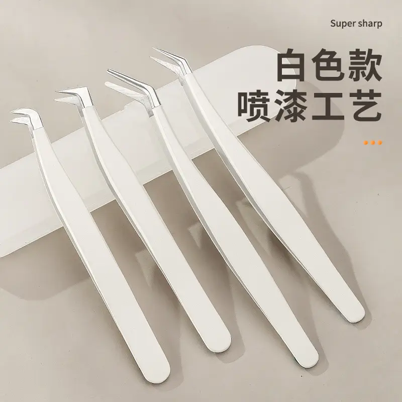 False Eyelash Grafting Tweezers White Plastic - Image 21