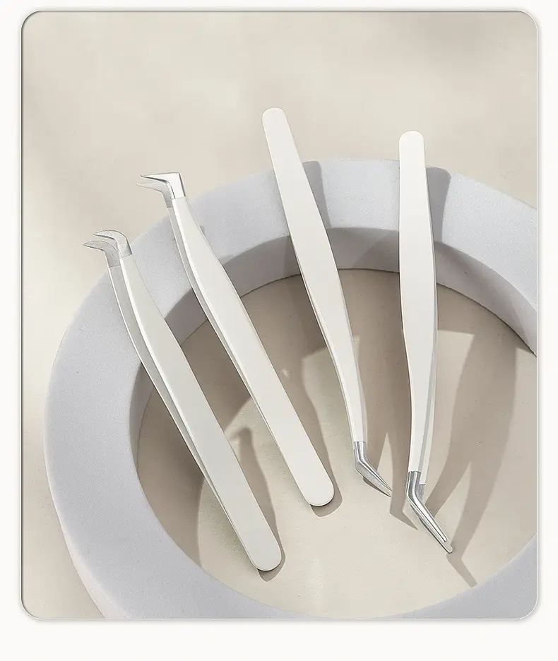 False Eyelash Grafting Tweezers White Plastic — feature 15