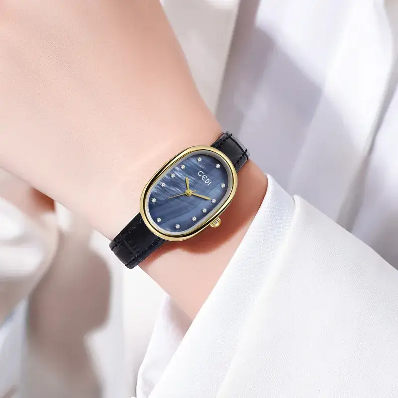 Geldi Women's Blue Bamboo Plate Watch with Gold Plated Case