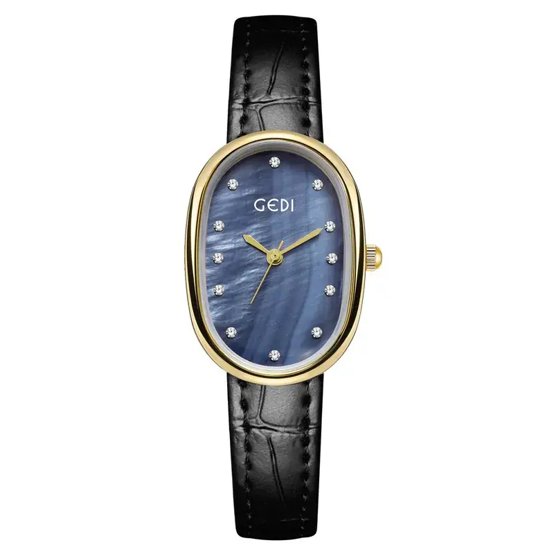 Geldi Women's Blue Bamboo Plate Watch with Gold Plated Case
